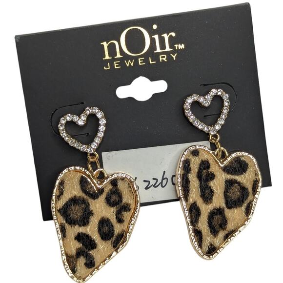 nOir Jewelry Jewelry - Leopard Print Heart Earrings With Rhinestones
